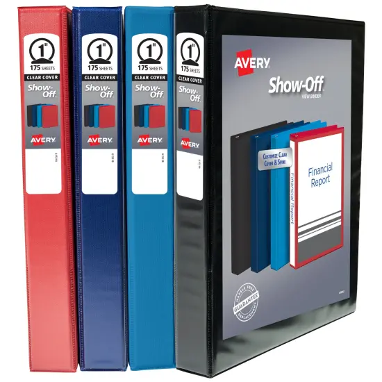 Avery Show Off View Binder Multipack, 1 Inch 3 Ring Binder, Assorted Colors, 4 Pack (12789) {1}