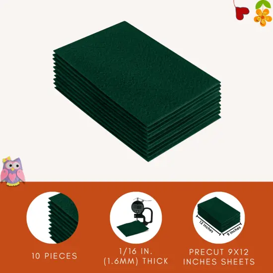 FabricLA Acrylic Felt Sheets for Crafts - Precut 9" X 12" Inches (20 cm X 30 cm) Felt Squares - Use Felt Fabric Craft Sheets for DIY, Hobby, Costume, and Decoration | Hunter Green - 10 Pieces {2}