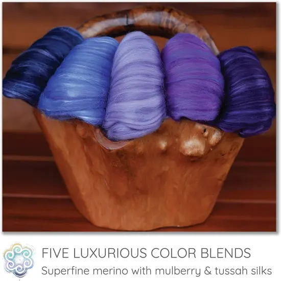 5oz Merino Silk Luxe Blends - Roving for Spinning, Felting, and Blending. Merino Wool + Glossy Mulberry Silk + Premium Tussah Silk. Royal Velvet {3}
