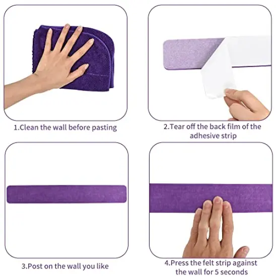 8 Pieces Purple Rose Cork Board Bar Strips with 50 Pushpins & Sticky Notes, Self-Adhesive Bulletin Board Strips No Damage for Wall, Felt Pin Board for Paste Notes, Photos, Schedules Office Decor {5}