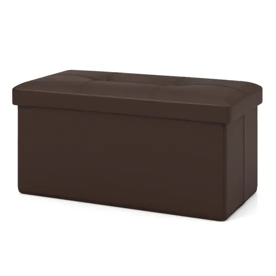 Costway Folding Storage Ottoman Upholstered Rectangle Footstool PVC Leather 22.5 Gallon Black/Brown/White {8}