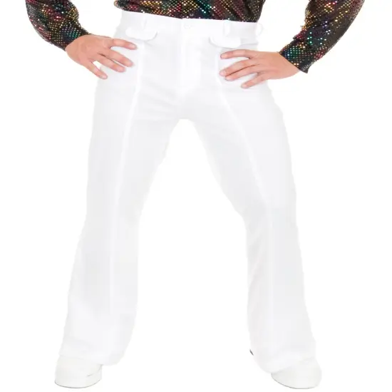 Adult Mens 70s Disco Leisure White Polyester Pants {1}