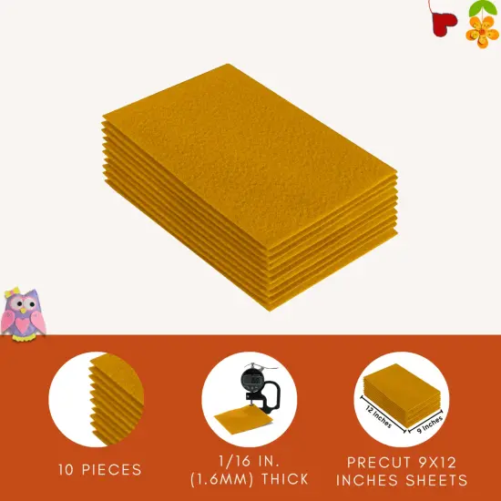 FabricLA Acrylic Felt Sheets for Crafts - Precut 9" X 12" Inches (20 cm X 30 cm) Felt Squares - Use Felt Fabric Craft Sheets for DIY, Hobby, Costume, and Decoration | Antique Gold - 10 Pieces {3}