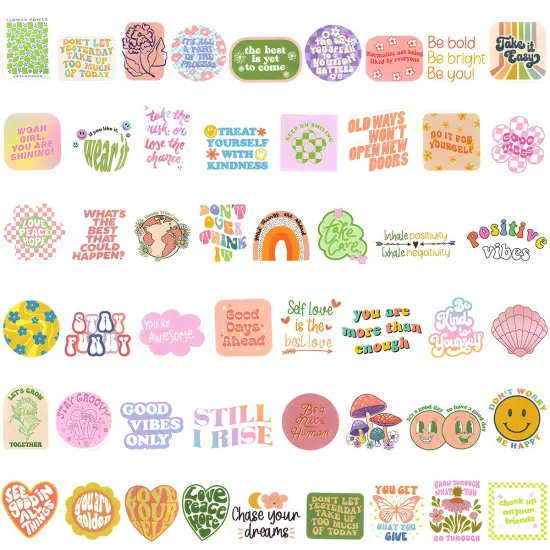 Wrapables Waterproof Vinyl Stickers for Water Bottles, Laptop, Phones, Skateboards, Decals for Teens, 100pcs Motivational {2}