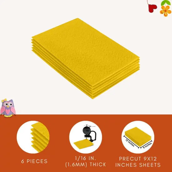 FabricLA Acrylic Felt Sheets for Crafts - Precut 9" X 12" Inches (20 cm X 30 cm) Felt Squares - Use Felt Fabric Craft Sheets for DIY, Costume, and Decoration | Yellow - 6 Pieces {3}