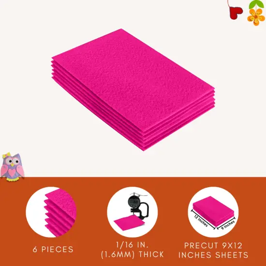 FabricLA Acrylic Felt Sheets for Crafts - Precut 9" X 12" Inches (20 cm X 30 cm) Felt Squares - Use Felt Fabric Craft Sheets for DIY, Costume, and Decoration | Neon Pink - 6 Pieces {6}