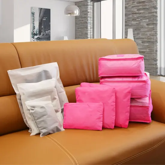 9Pcs Clothes Storage Bags Water-Resistant Travel Luggage Organizer Clothing Packing Cubes Hot pink {3}