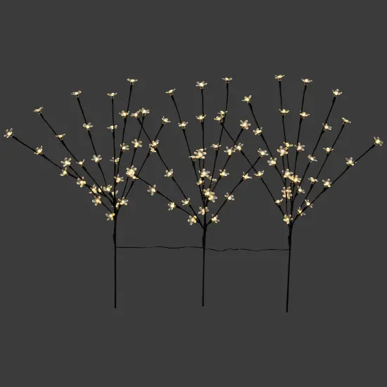 Northlight Pre-Lit Artificial Cherry Blossom Tree Branches - 2.5' - Warm White LED Lights - Set of 3 Black {4}