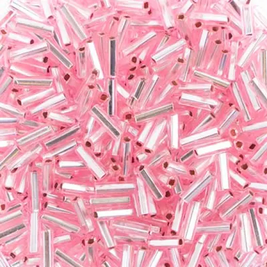John Bead Size 3 Silver Lined Czech Glass Bugle Beads, 500g Pink Dyed {1}