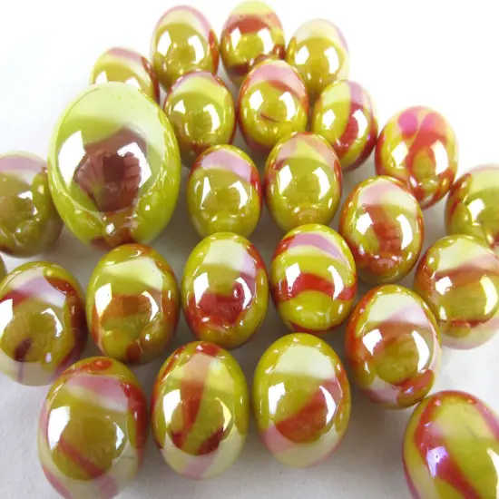 25 Glass Marbles SUN Fire RED/YELLOW Opal iridescent Shooter game style Swirl {5}