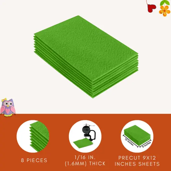FabricLA Acrylic Felt Sheets for Crafts - Precut 9" X 12" Inches (20 cm X 30 cm) Felt Squares - Use Felt Fabric Craft Sheets for DIY, Costume, and Decoration | Lime - 8 Pieces {3}