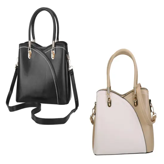 Women Handbags Chic Tote Bags for Ladies Medium-sized Leather Satchel Crossbody Bag with Stylish Stitching Detachable Strap Black {6}