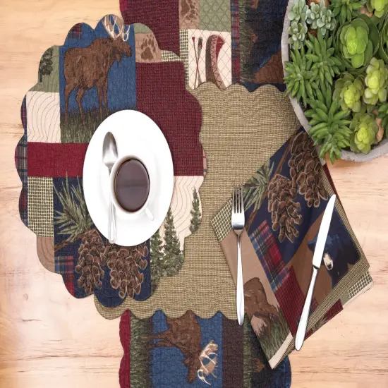 Rutherford Rustic Lodge Cotton Quilted Round Reversible Thanksgiving Placemats Set of 6, 17" {5}