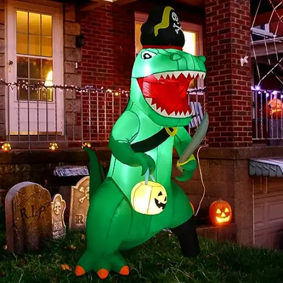 GOOSH 7 FT Tall Halloween Inflatables Outdoor Pirate Dinosaur, Blow Up Yard Decoration with LED Lights Built-in for Holiday/Party/Yard/Garden {5}