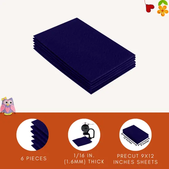 FabricLA Acrylic Felt Sheets for Crafts - Precut 9" X 12" Inches (20 cm X 30 cm) Felt Squares - Use Felt Fabric Craft Sheets for DIY, Costume, and Decoration | Navy Blue - 6 Pieces {5}