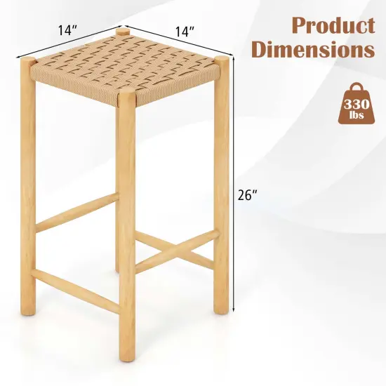 Costway 26'' Dining Bar Stool Set of 2/4 Counter Height with Rubber Wood Woven Saddle Seat {4}