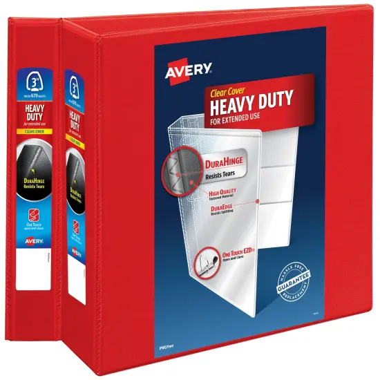 Avery Heavy-Duty View 3 Ring Binders, 3 Inch One Touch EZD Rings, 2 Red Binders (46044) {1}