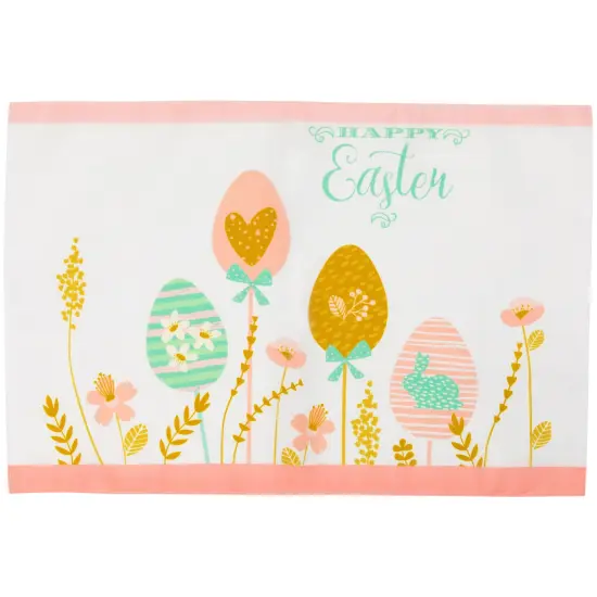 Northlight Pastel Eggs Happy Easter Floral Placemats - 18" - White and Pink - Set of 4 {4}