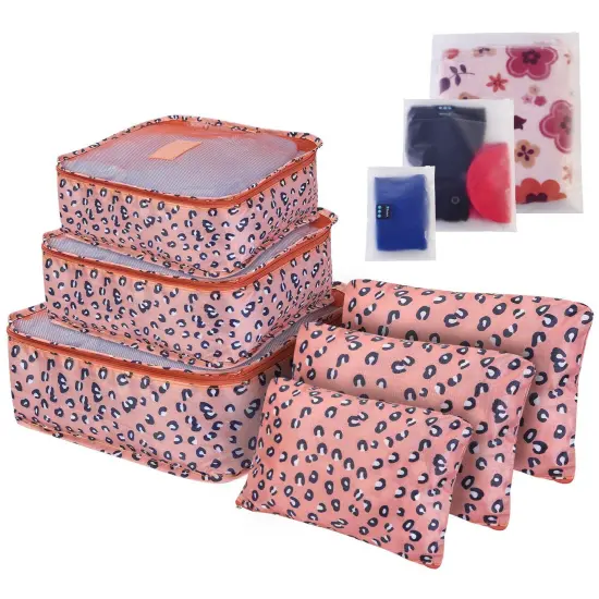 9Pcs Clothes Storage Bags Water-Resistant Travel Luggage Organizer Clothing Packing Cubes Leopard {1}