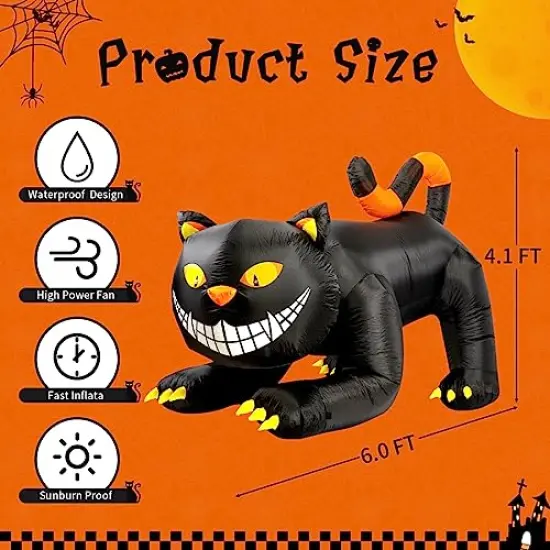 GOOSH 6 FT Halloween Inflatables Outdoor Black Cat with Shakable Head, Blow Up Yard Decoration with LED Lights Built-in for Holiday/Party/Yard/Garden {3}