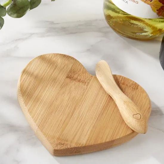 "Tastefully Yours" Heart Shaped Bamboo Cheese Board {3}