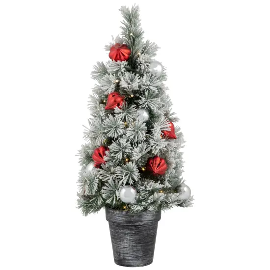 Northlight 3' Pre-Lit Potted Snowy Bristle Pine Artificial Christmas Tree, Warm White LED Lights Green {1}