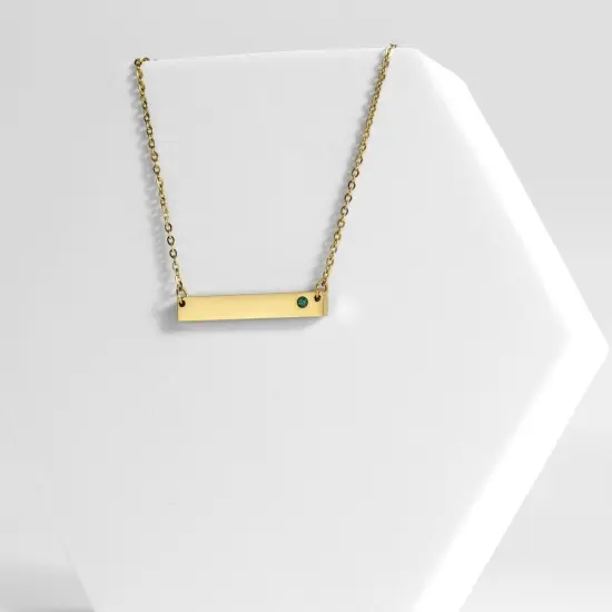 18k Gold PVD Coated Stainless Steel Bar Birthstone Necklace August/Peridot {3}