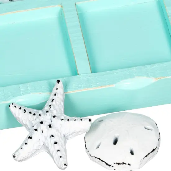 Beach Tic Tac Toe 9" X 9" Seafoam Blue Tic Tac Toe Decor Home W/White Resin Starfish & Sand Dollars Real Wooden Tic Tac Toe Tic Tac Toe Coffee Table Nautical D&eacute;cor {3}