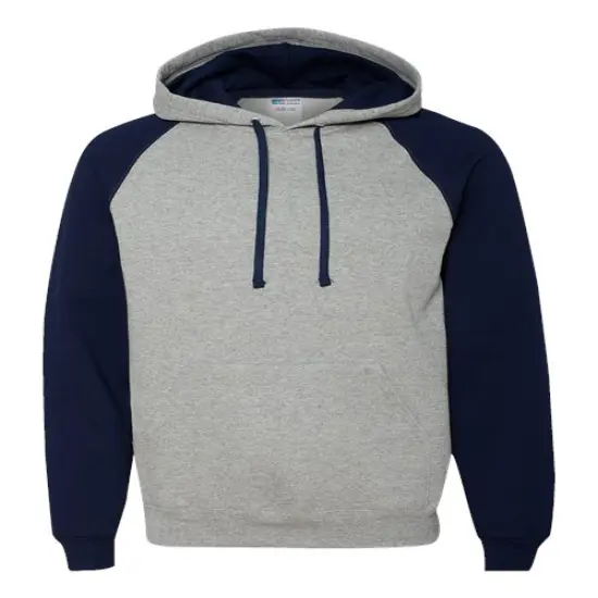 JERZEES&reg; Nublend Colorblocked Raglan Hooded Sweatshirt Oxford/ j. navy {1}