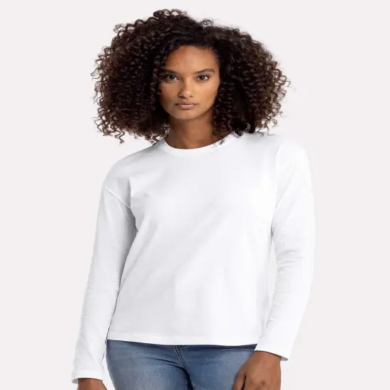 Next Level&reg; Women's Cotton Relaxed Crew Neck Long Sleeve T-Shirt White {1}