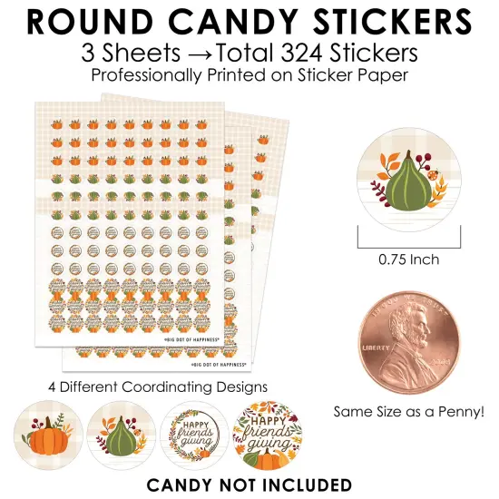 Big Dot of Happiness Fall Friends Thanksgiving - Friendsgiving Party Small Round Candy Stickers - Party Favor Labels - 324 Count {4}