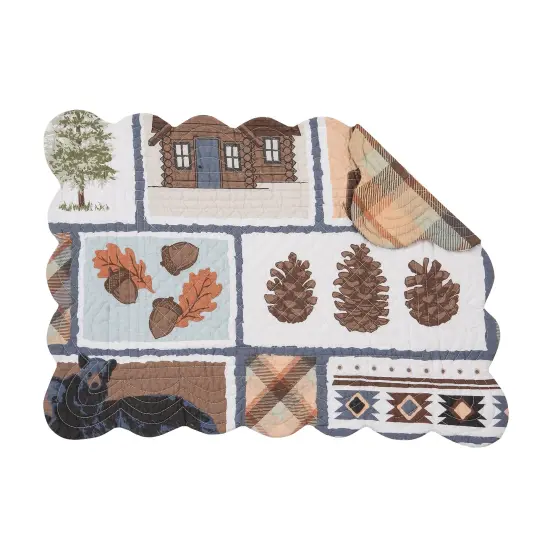Oakley Maple Leaf Acorn Pinecone Black Bear Cabin Pine Trees Scalloped Placemats, Set of 6, 13" x 19" {1}