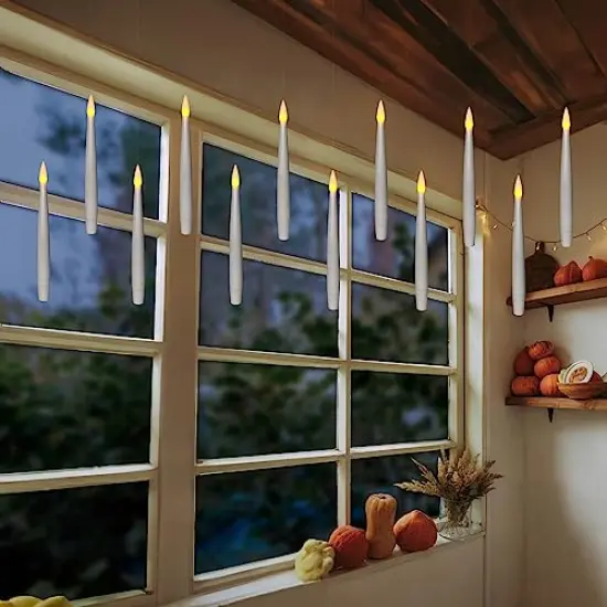 Floating Candles with Magic Wand Remote (6/18H Timer), Halloween Decorations, 20pcs 6.1" Hanging Flameless Taper Candles, Flickering Warm Light, Christmas, Wedding, Theme Party Decor (White) {1}