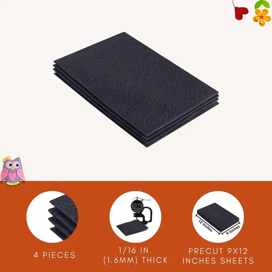 FabricLA Acrylic Felt Sheets for Crafts - Precut 9" X 12" Inches (20 cm X 30 cm) Felt Squares - Use Felt Fabric Craft Sheets for DIY, Hobby, Costume, and Decoration | Dark Grey - 4 Pieces {4}