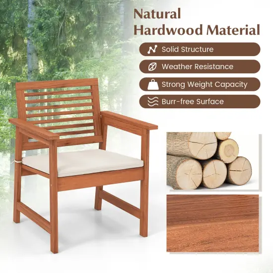 Costway Outdoor Dining Chair Patio Solid Wood Chairs with Comfortable Cushions {6}