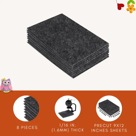 FabricLA Acrylic Felt Sheets for Crafts - Precut 9" X 12" Inches (20 cm X 30 cm) Felt Squares - Use Felt Fabric Craft Sheets for DIY, Hobby, Costume, and Decoration | Charcoal - 8 Pieces {3}