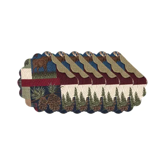 Rutherford Rustic Lodge Cotton Quilted Round Reversible Thanksgiving Placemats Set of 6, 17" {2}