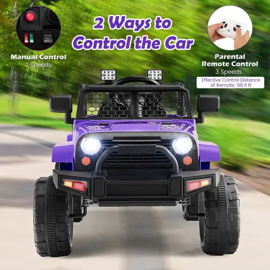 Costway 12V Kids Ride On Truck Car Electric Vehicle Remote with Music & Light Red/Purple {4}