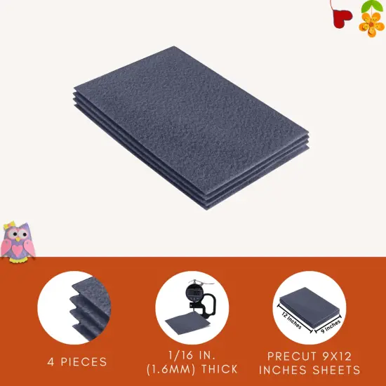 FabricLA Acrylic Felt Sheets for Crafts - Precut 9" X 12" Inches (20 cm X 30 cm) Felt Squares - Use Felt Fabric Craft Sheets for DIY, Hobby, Costume, and Decoration | Heather Grey - 4 Pieces {3}