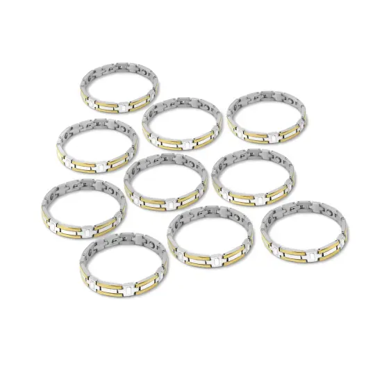 10 Pack - 6.75" Stainless Steel And Gold PVD Coated Magnetic Bracelet {1}