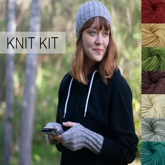 DIY Merino Hat & Gloves Knitting Kit: Organic Hand Dyed Wool Yarn + Printed Pattern. Soft, Cozy, Great for Gifts. Walk in the Park Mahogany {2}