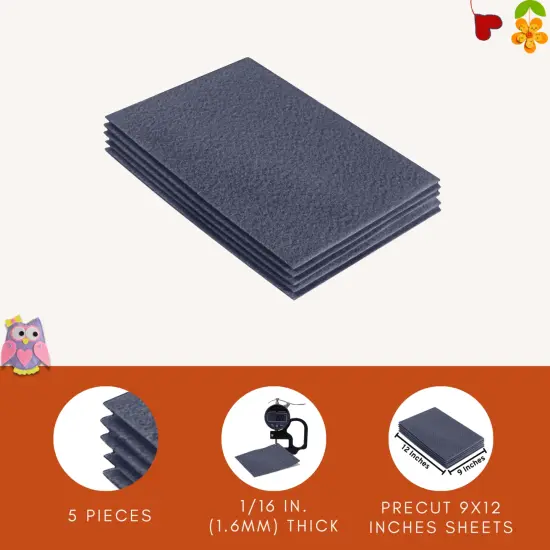 FabricLA Acrylic Felt Sheets for Crafts - Precut 9" X 12" Inches (20 cm X 30 cm) Felt Squares - Use Felt Fabric Craft Sheets for DIY, Hobby, Costume, and Decoration | Heather Grey - 5 Pieces {3}
