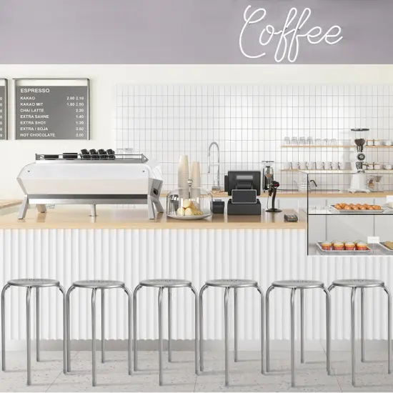 Costway Set of 6 Stackable Metal Stool Set Daisy Backless Round Top Kitchen Grey {4}