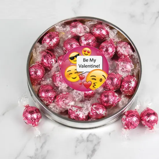 Valentine's Day Candy Gift Tin with Chocolate Lindor Truffles by Lindt Large Plastic Tin with Sticker - Emoji {1}