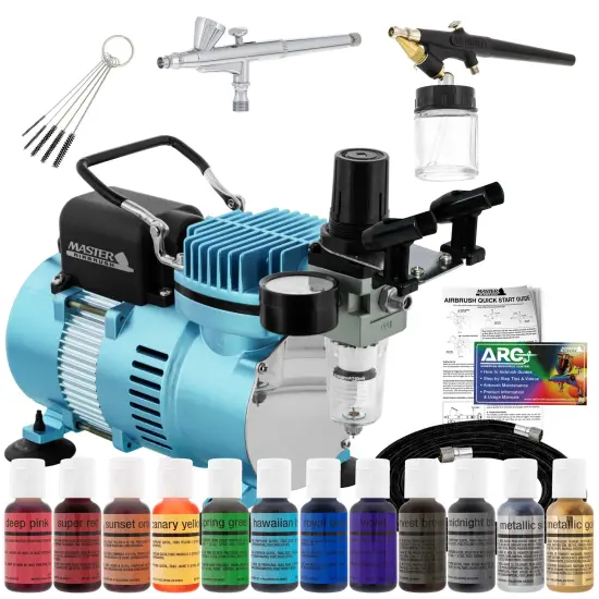 Cake Decorating 2 Airbrushing System Kit with 12 Color Food Coloring Set, Pro Cool Runner II Dual Fan Air Compressor - How To Guide {1}