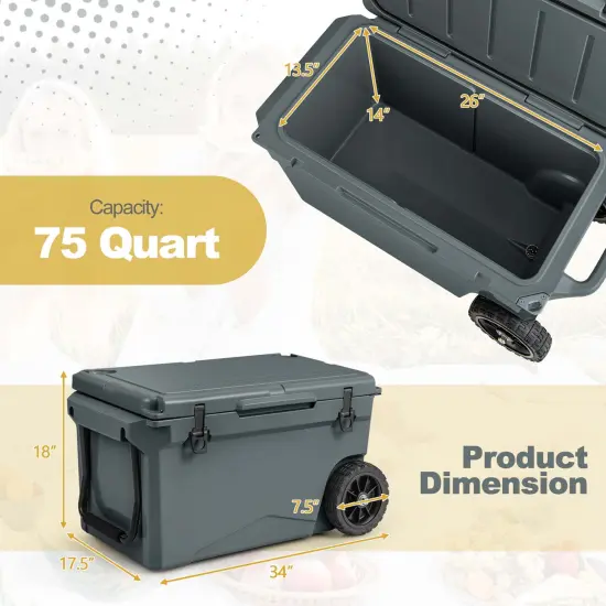 Costwasy 75 Qt Portable Cooler Roto Molded Ice Chest Insulated 5-7 Days with wheels Handle Charcoal/Tan {9}