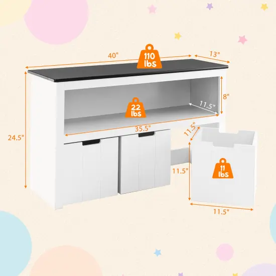 Costway Kids Toy Storage Organizer Wooden Bookshelf with 3 Drawers Hidden Wheel Blackboard {3}