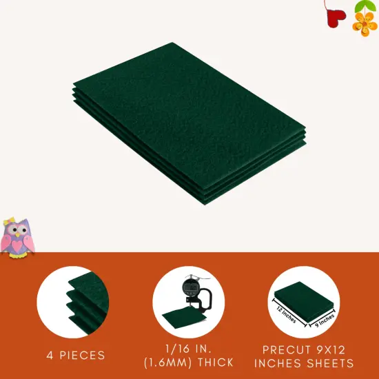 FabricLA Acrylic Felt Sheets for Crafts - Precut 9" X 12" Inches (20 cm X 30 cm) Felt Squares - Use Felt Fabric Craft Sheets for DIY, Hobby, Costume, and Decoration | Hunter Green - 4 Pieces {3}