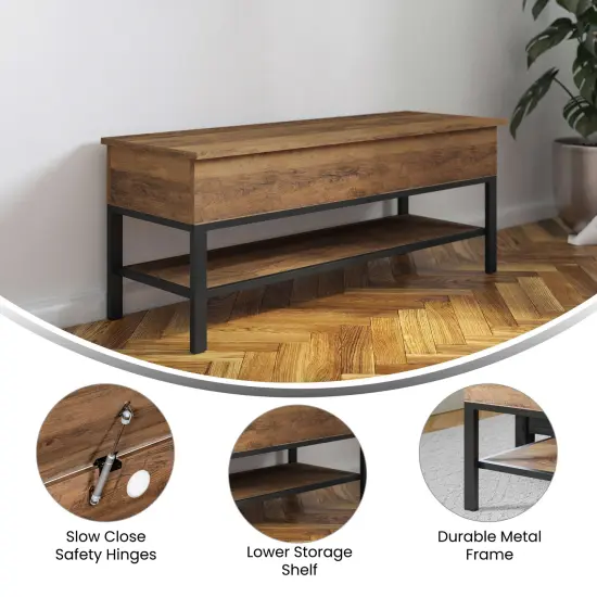 Merrick Lane Green River Rustic Farmhouse Entryway Bench with Bottom Storage Shelf Rustic Oak {2}