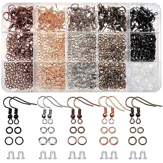 150 Pieces Hypoallergenic Earring Hooks Mixed Colors Ear Wire Hooks Earring Making Kit with 1000pcs Open Jump Rings 200pcs Earring Backs for Jewelry Making Findings {2}